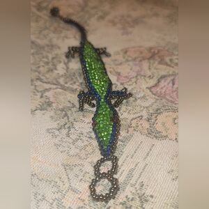 Handcrafted Green & Blue Beaded Gecko Bracelet